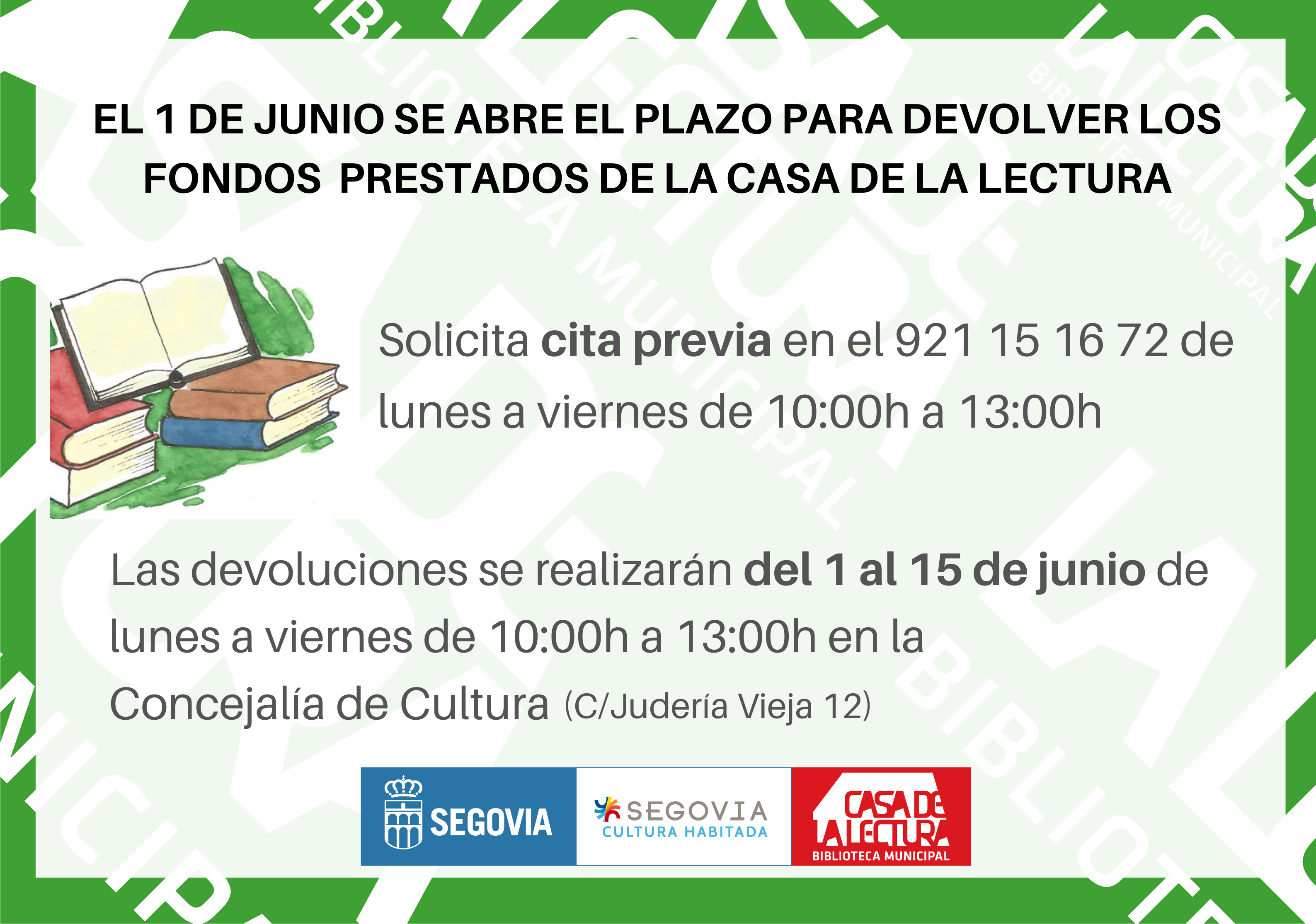 Casa de la Lectura - Devolución de libros 2020 Desescalada
