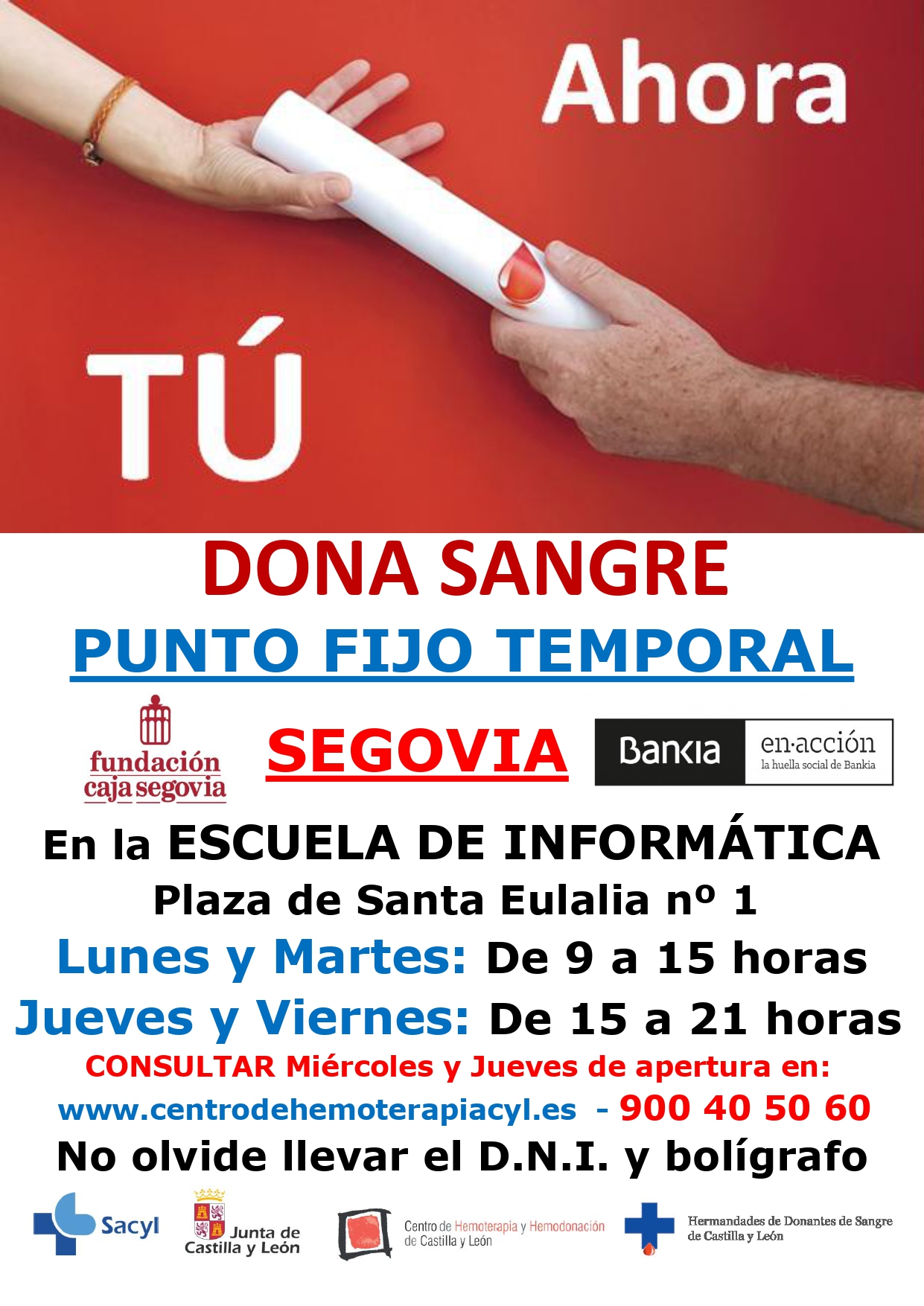 Donación de sangre en la Escuela de Informática UVA Segovia 2020