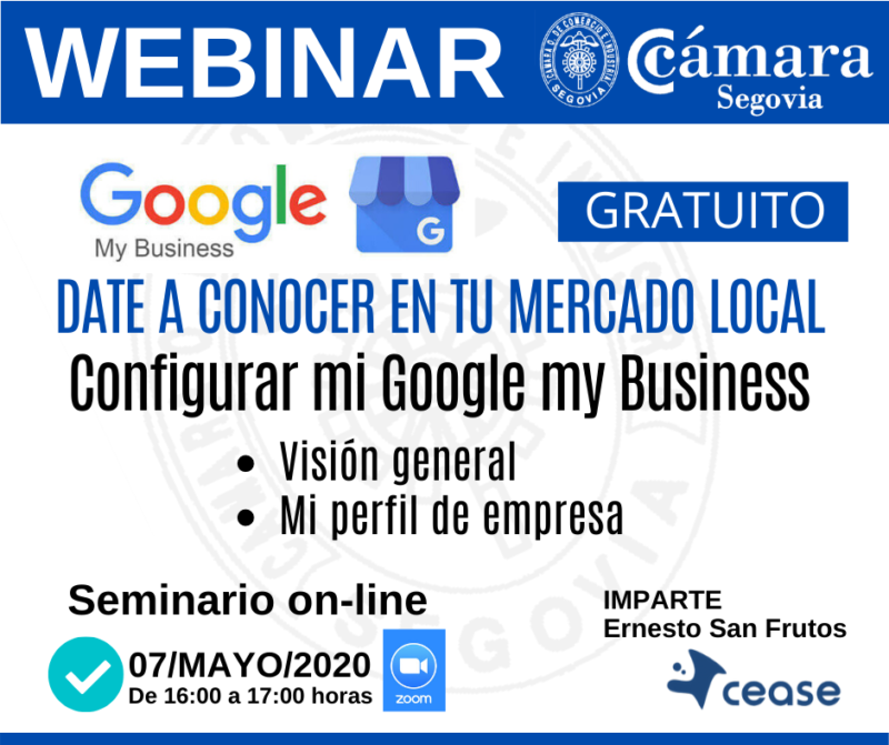 Seminario online sobre Google My Business - Cámara de Comercio Segovia 2020