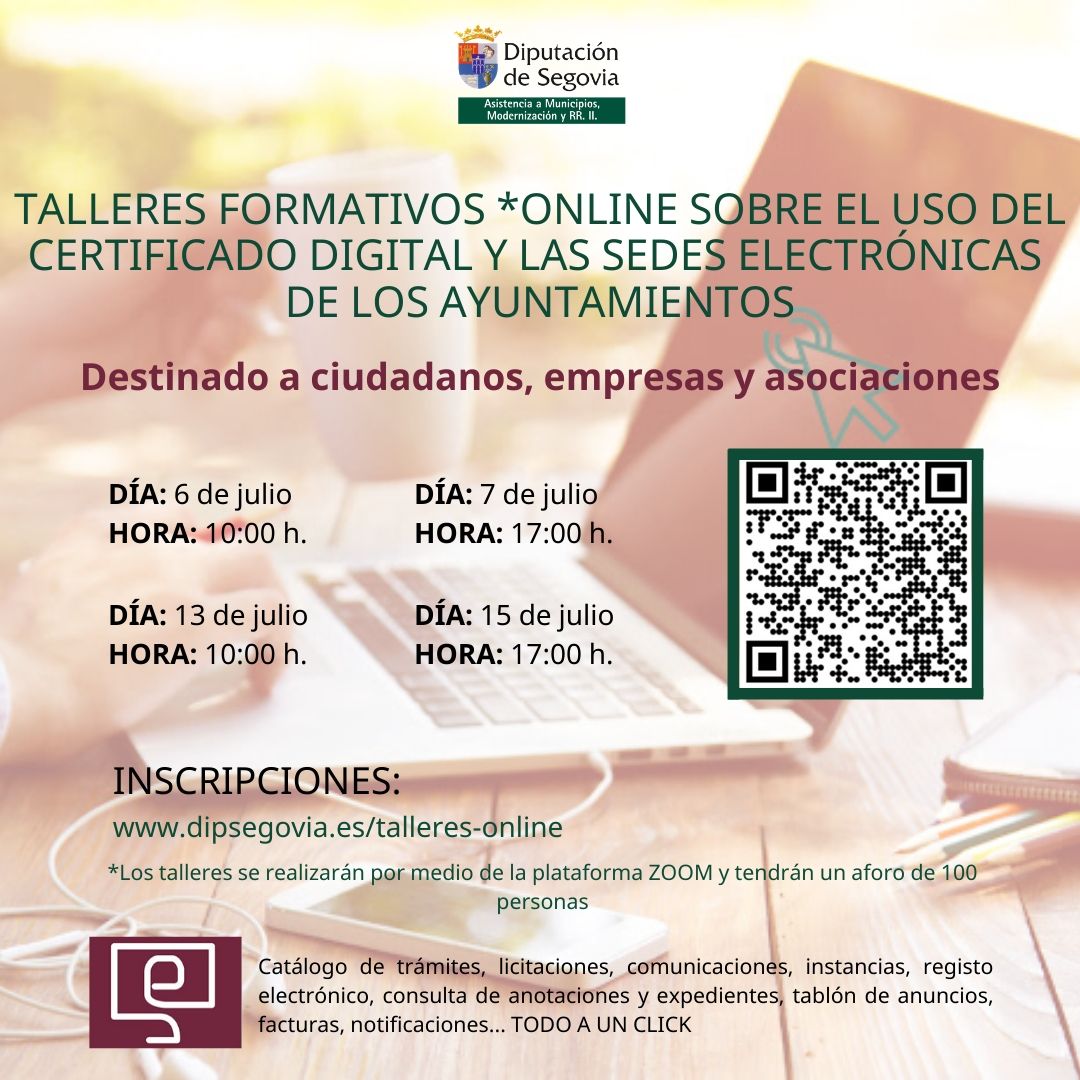 Talleres online sobre el Uso del Certificado Electrónico y la Sede Electrónica de los Ayuntamientos de la provincia de Segovia