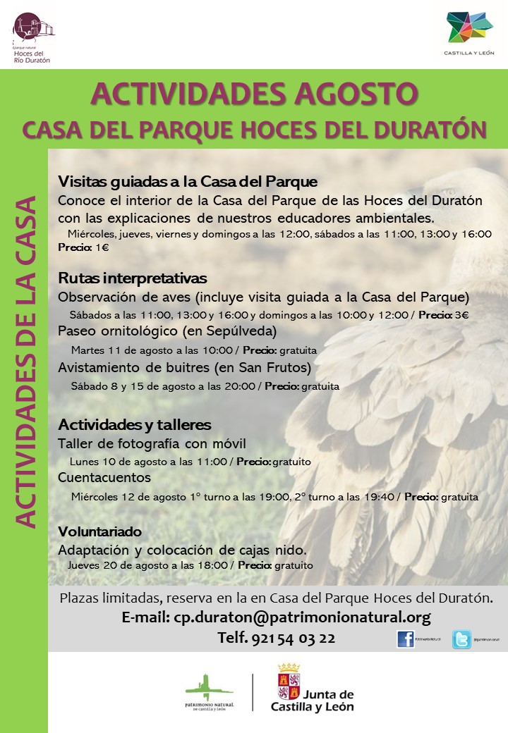 Actividades en agosto en Casa del Parque de las Hoces del Río Duratón 