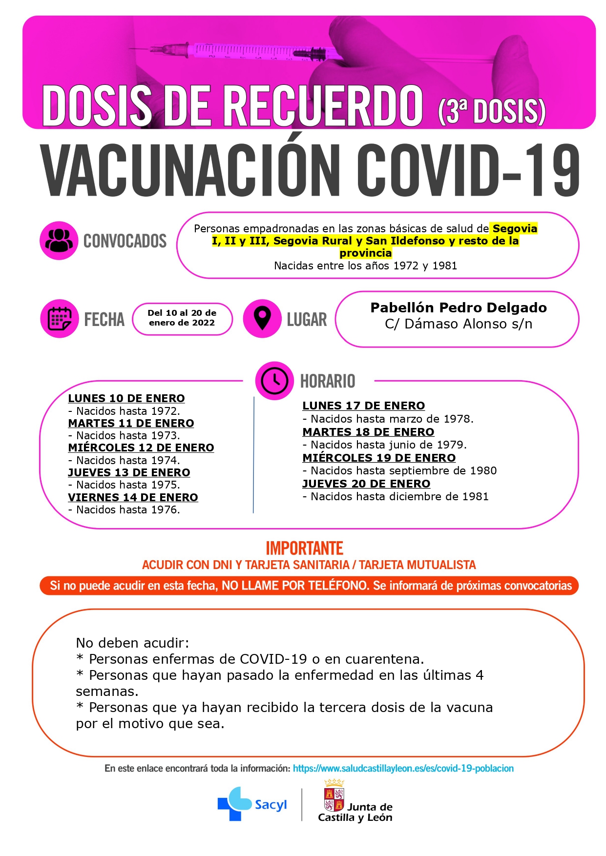 Vacunación Covid19 Segovia (1972-1981) 3ª dosis recuerdo