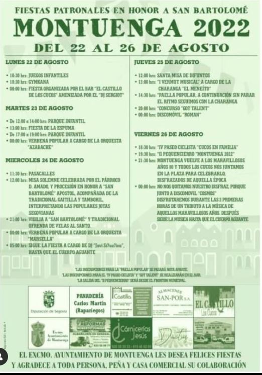 Fiestas en Honor a San Bartolomé en Montuenga 2022 Eventos de Segovia